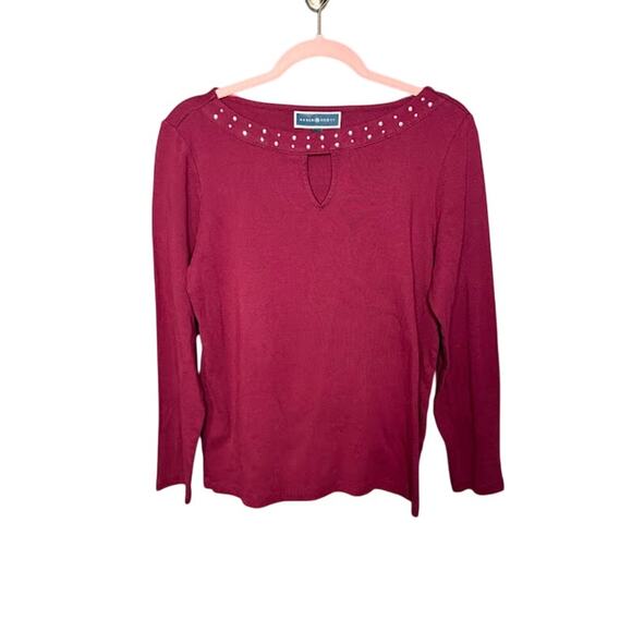 Karen Scott Shirt Women's Size Large Embellished Collar Keyhole Front Lagenlook - Picture 1 of 7